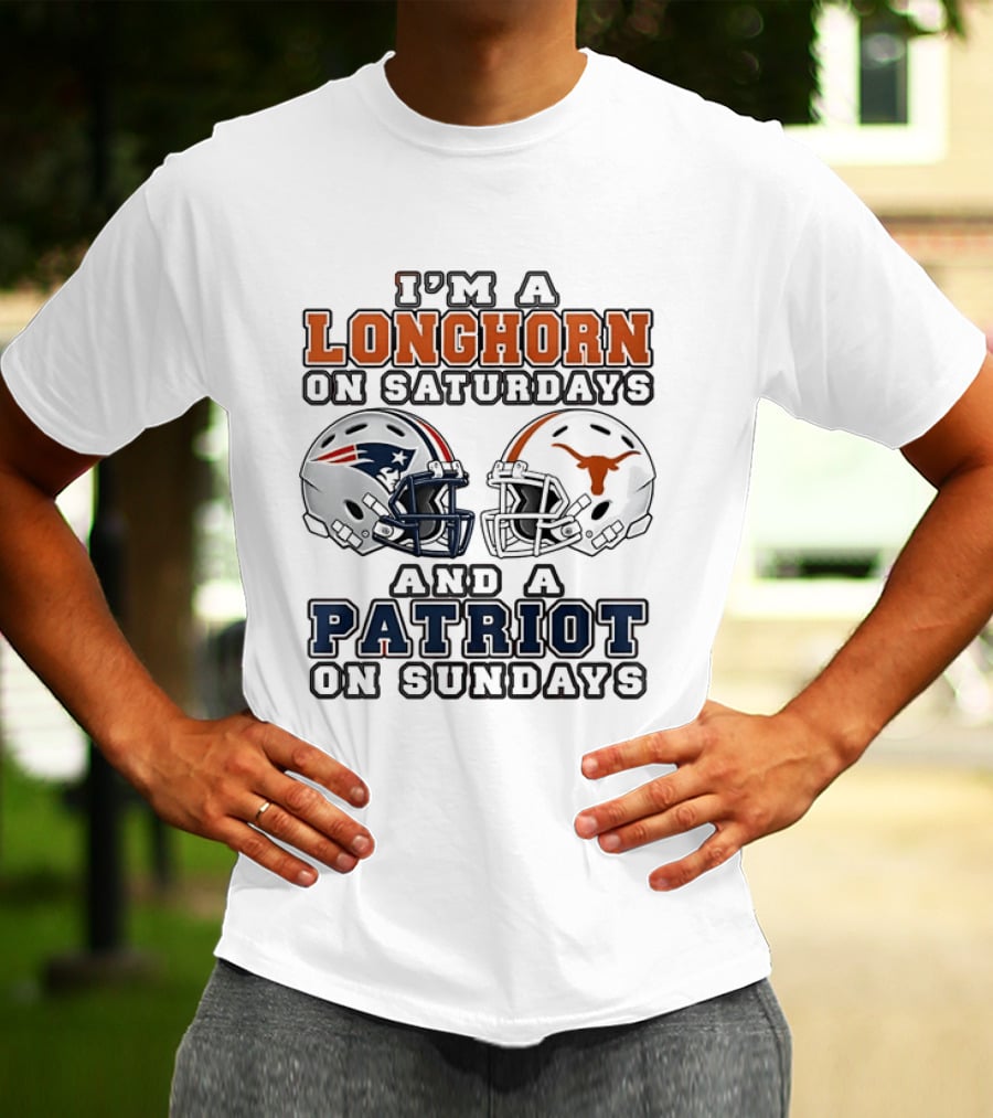Texas Longhorns Saturdays New England Patriots Sundays Helmets 2026 T-Shirt