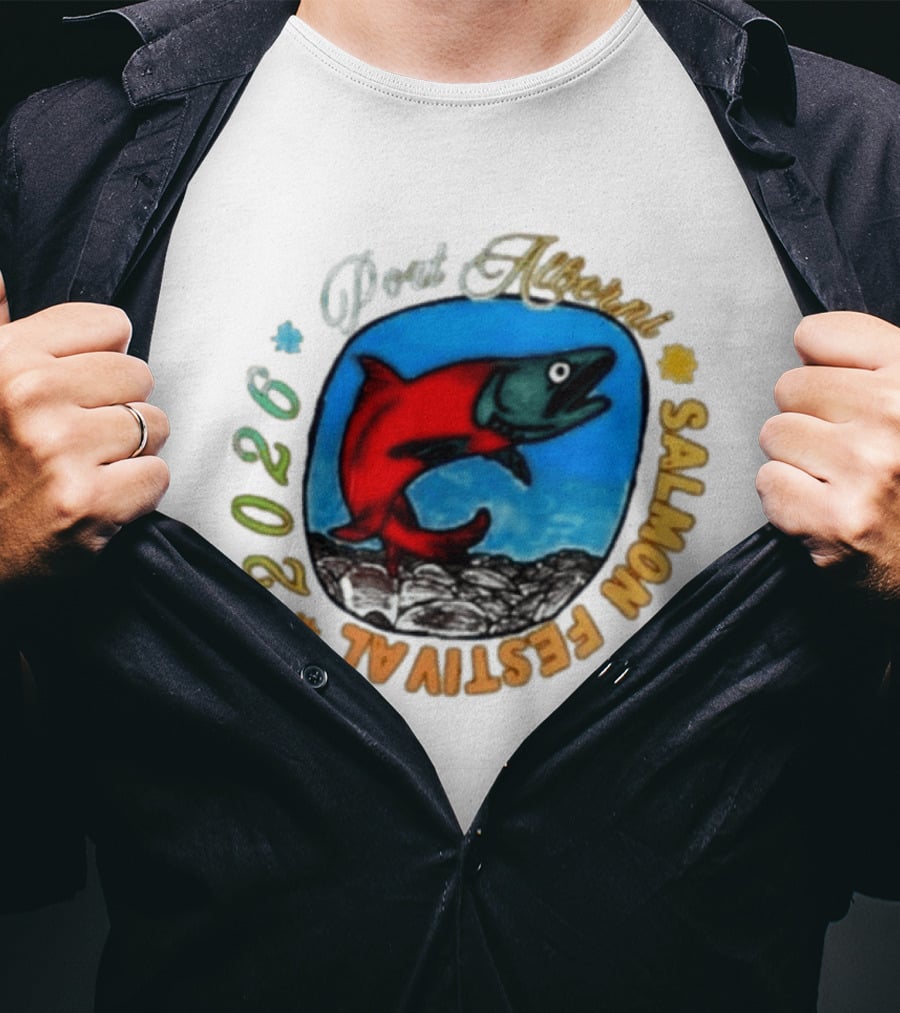 Port Alberni 2026 Salmon Festival Vibrant Red Fish Jumping T-Shirt