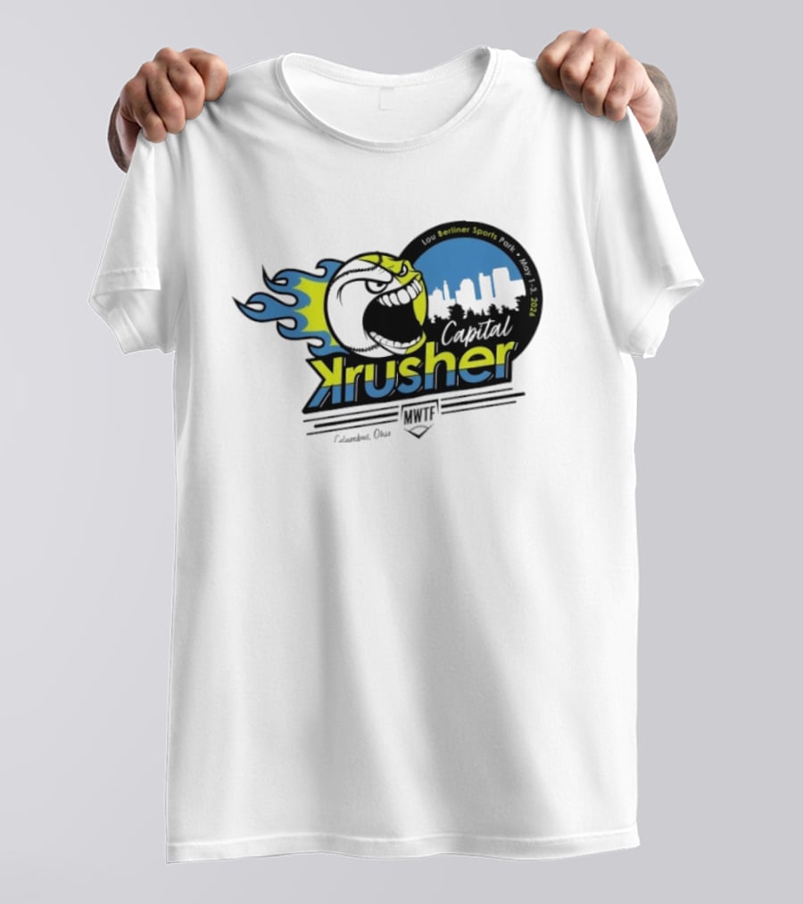 Berliner Sports Capital Krusher Softball 2014 Event Krusher Character With Flames T-Shirt