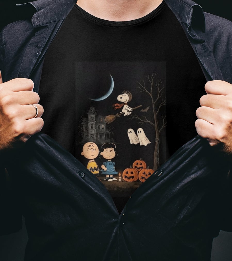 Charlie Brown Lucy And Snoopy Halloween Great Pumpkin Ghosts Haunted House T-Shirt