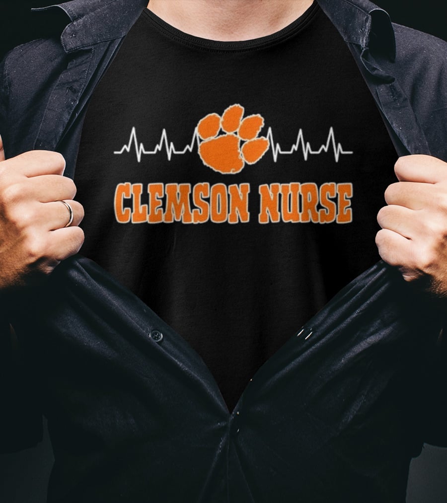 Clemson Nurse Heartbeat Paw Print Medical College Sports T-Shirt
