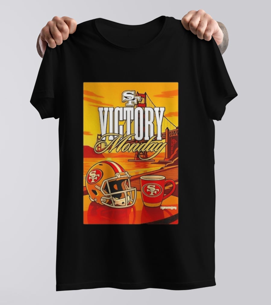 San Francisco 49ers Victory Monday Golden Gate Helmet And Coffee T-Shirt
