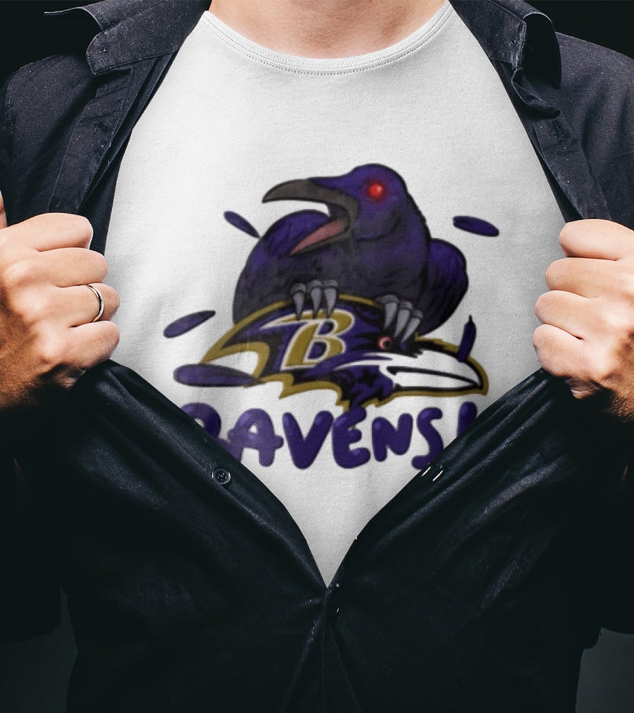 Baltimore Ravens Raven Bird Perched On Iconic Logo Ravens T-Shirt