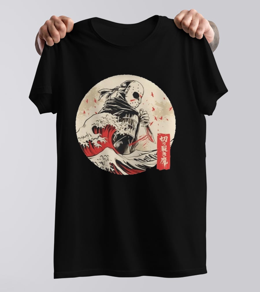 Jason Voorhees Samurai Katana Great Wave Horror Scene T-Shirt