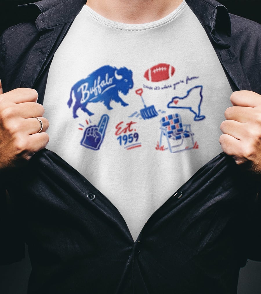 Buffalo Bills Established 1959 Football Shovel Map Chair Icons Where You Are From T-Shirt