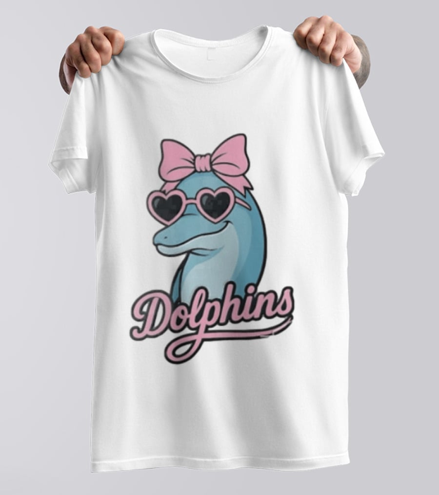 Dolphins Blue Dolphin Pink Bow Heart Sunglasses T-Shirt