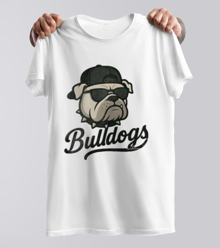 Bulldogs Mascot With Sunglasses Cap And Spiked Collar T-Shirt