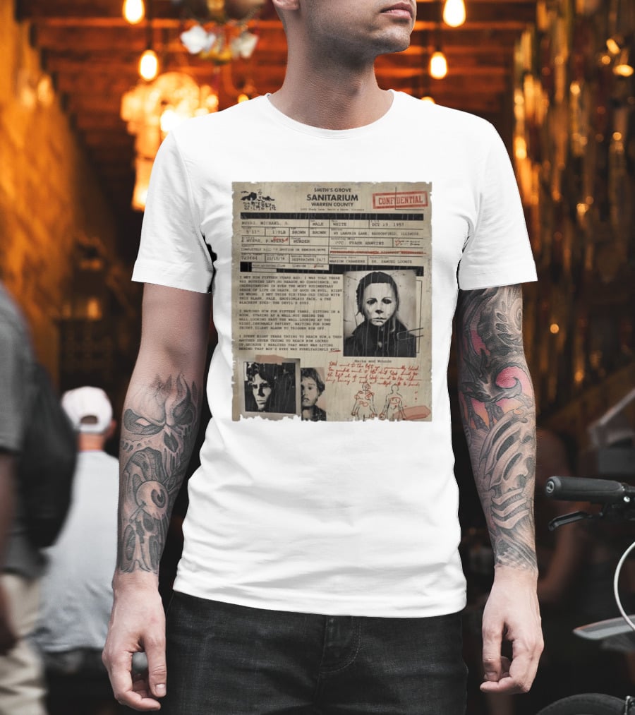 Smith's Grove Sanitarium Confidential Patient File Michael Myers Vintage Horror Movie Scene T-Shirt