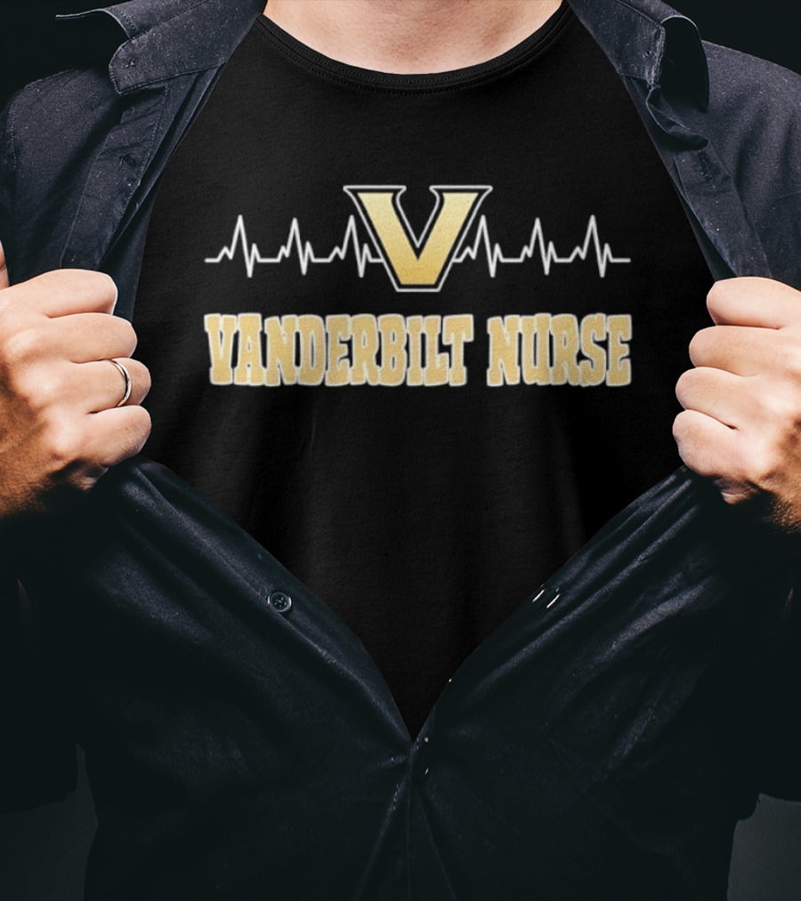 Vanderbilt Nurse Heartbeat Emblem With Gold V T-Shirt