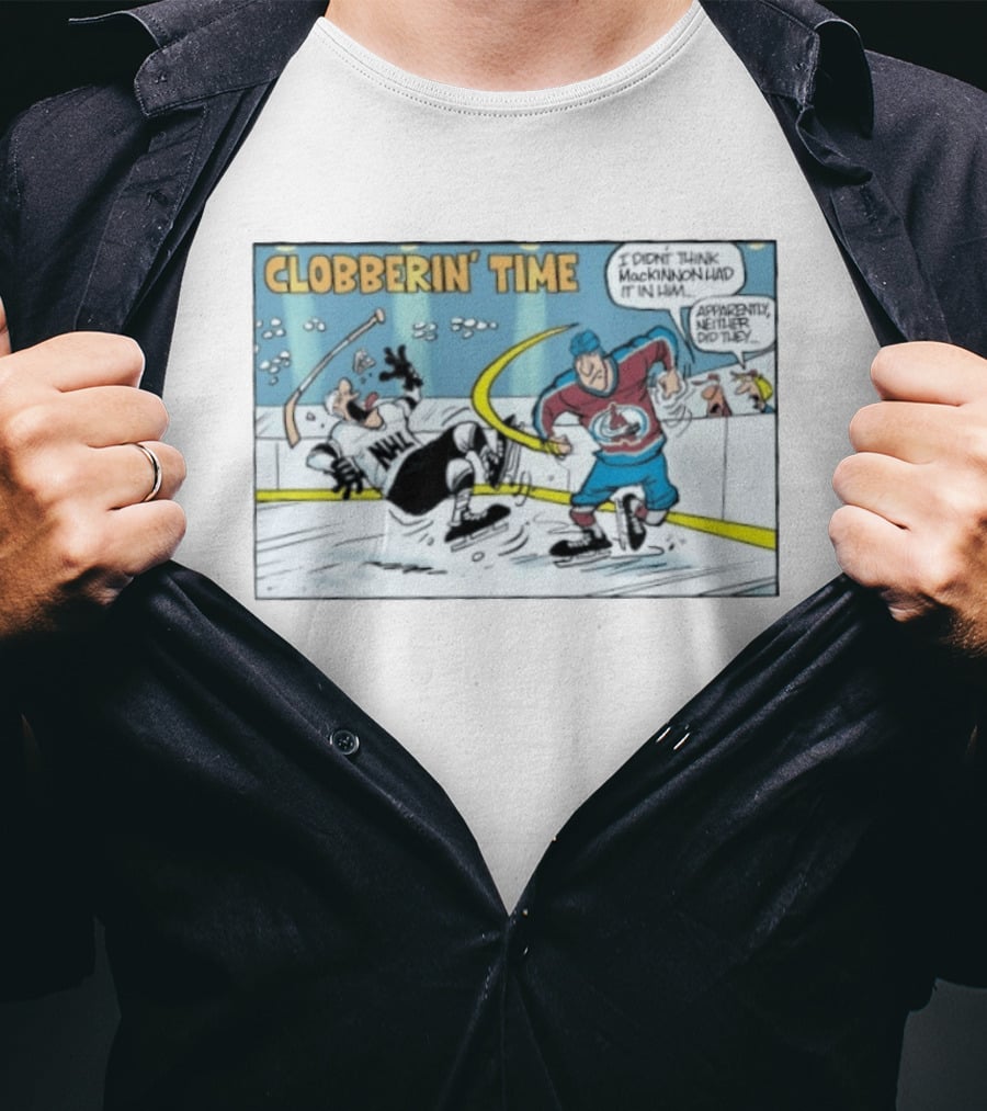 Clobberin Time Nathan MacKinnon Colorado Avalanche Cartoon T-Shirt