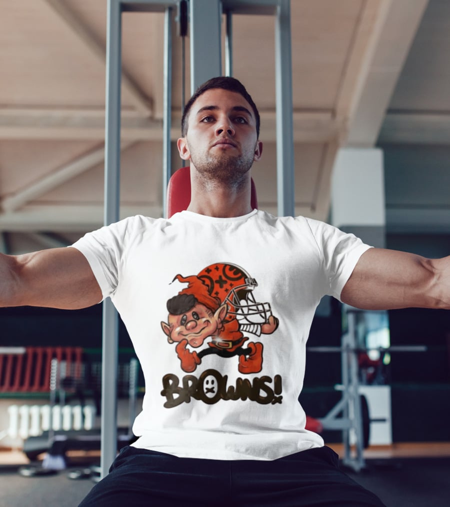 Cleveland Browns Elf Holding Football Helmet Browns T-Shirt