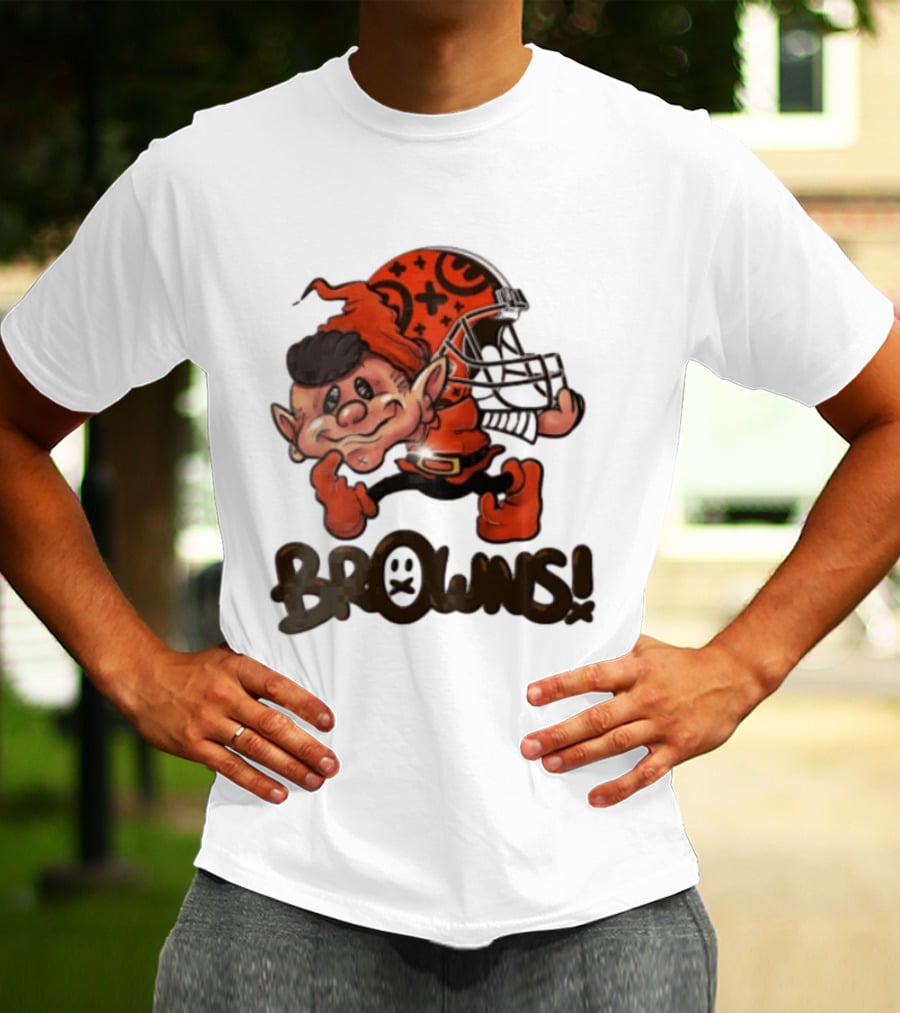Cleveland Browns Elf Holding Football Helmet Browns T-Shirt