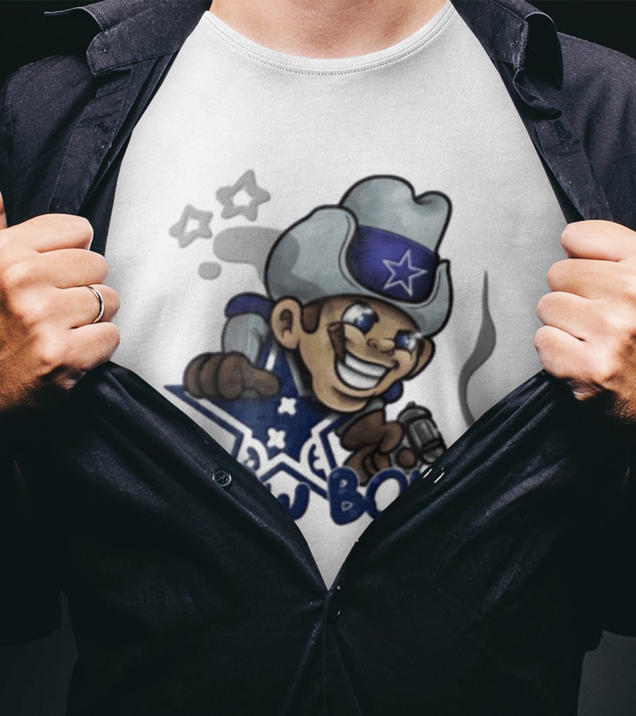 Dallas Cowboys Cartoon Cowboy Holding Revolver Cigar With Stars And Star Hat T-Shirt