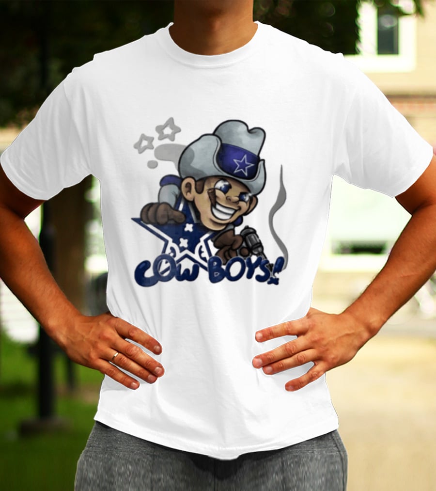 Dallas Cowboys Cartoon Cowboy Holding Revolver Cigar With Stars And Star Hat T-Shirt