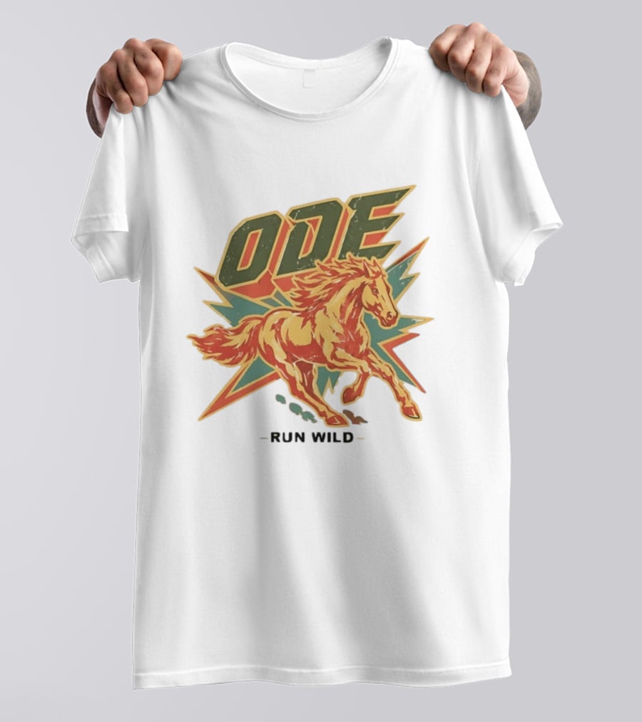 Ode Run Wild Distressed Horse Lightning Bolt Vintage Equine T-Shirt