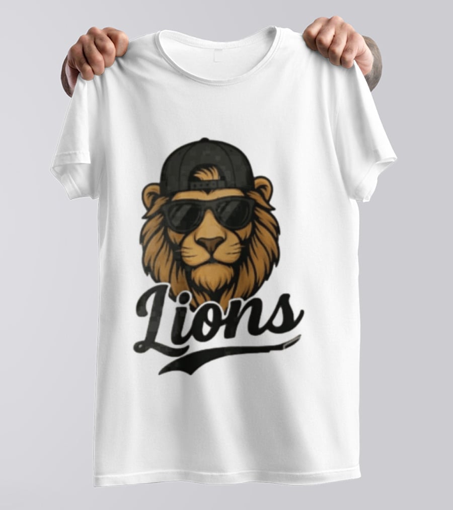 Detroit Lions Cool Lion Wearing Shades And Cap T-Shirt