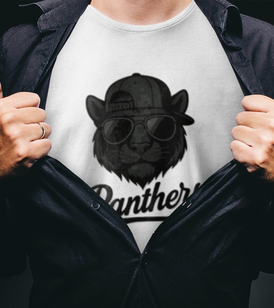 Panthers Cool Cat In Sunglasses And Baseball Cap T-Shirt