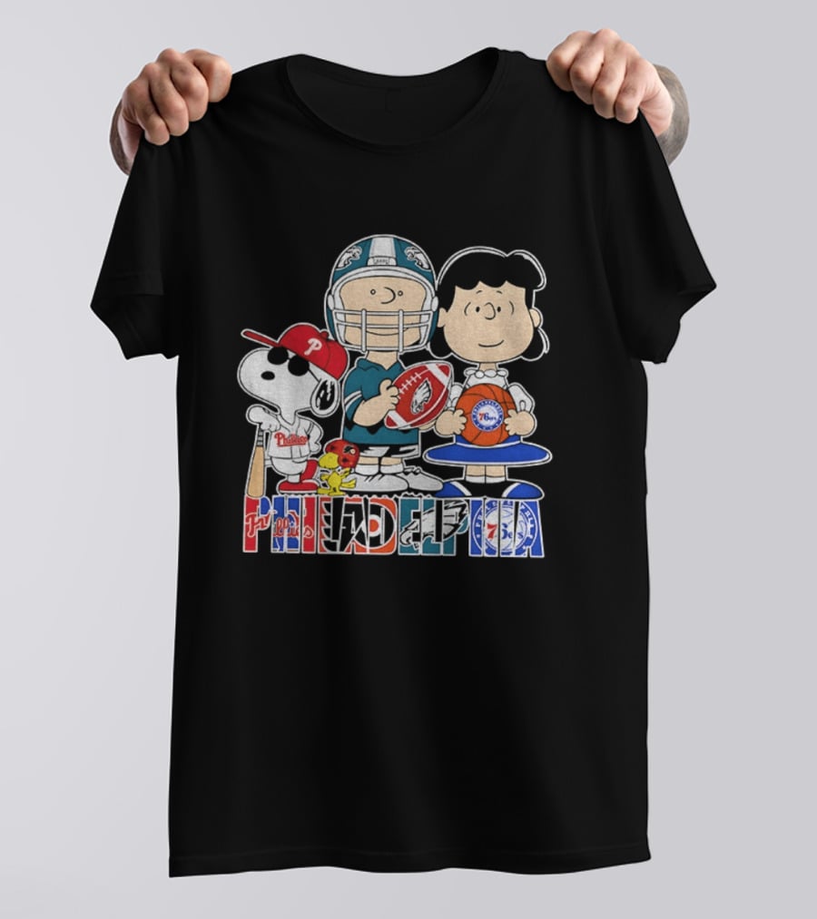 Peanuts Philadelphia Phillies Eagles 76ers Sports Characters T-Shirt