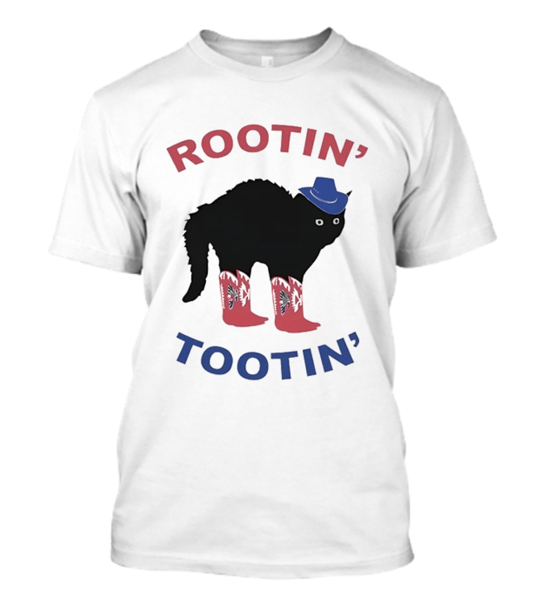 Rootin' Tootin' Cowboy Cat With Blue Hat And Red Boots T-Shirt