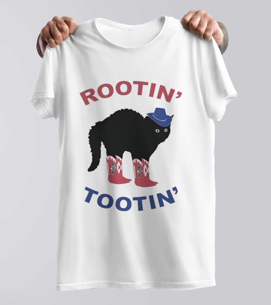 Rootin' Tootin' Cowboy Cat With Blue Hat And Red Boots T-Shirt