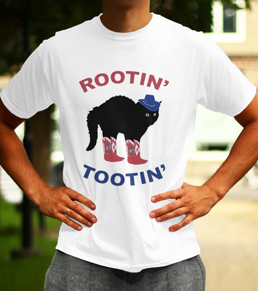 Rootin' Tootin' Cowboy Cat With Blue Hat And Red Boots T-Shirt