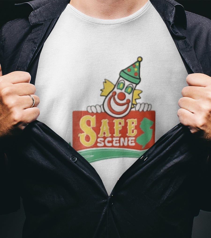 Safe Scene Clown Holding New Jersey Map Sign T-Shirt