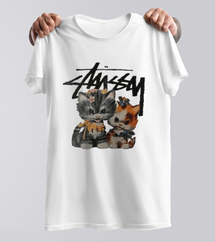 Stussy Two Kittens Flower Garlands T-Shirt