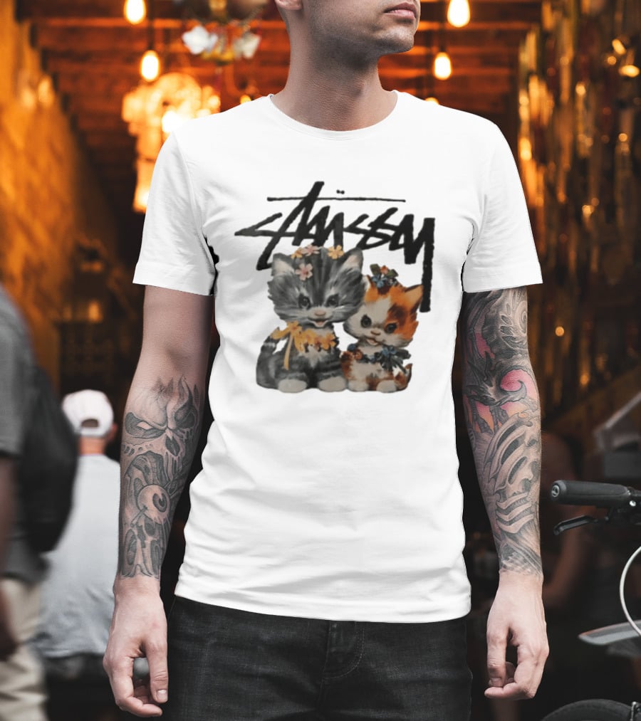 Stussy Two Kittens Flower Garlands T-Shirt