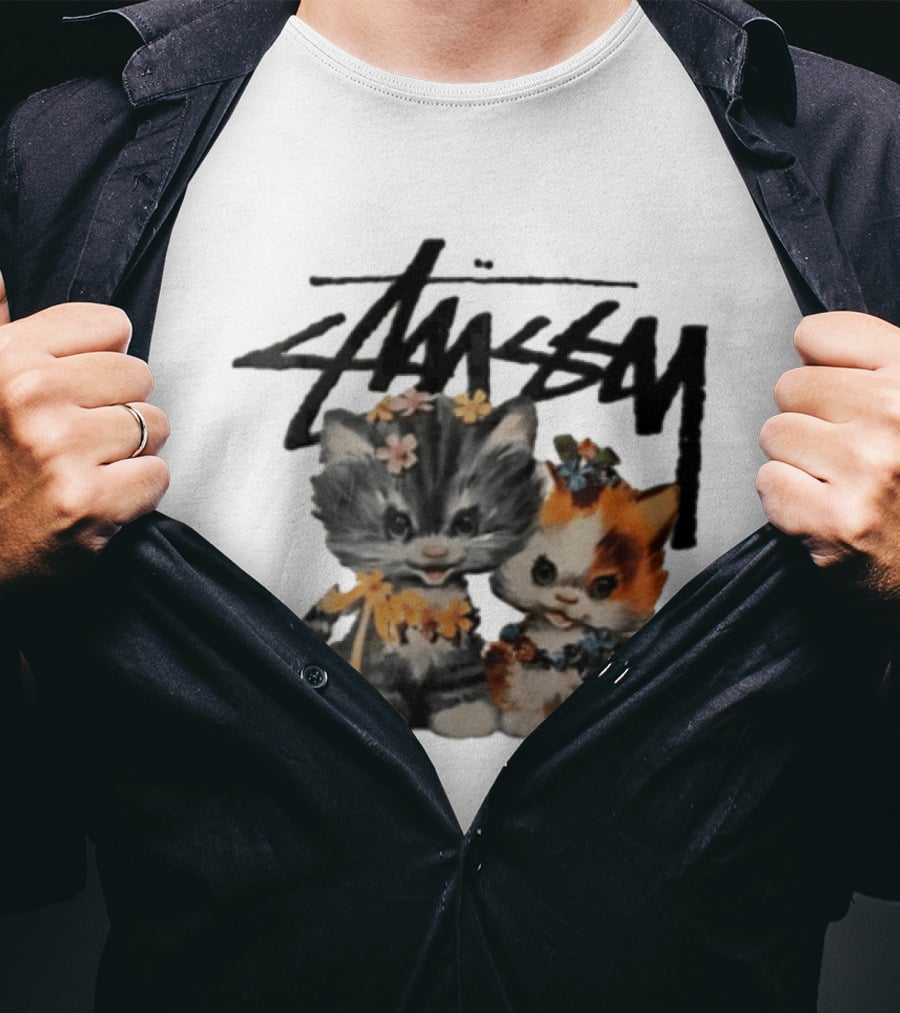 Stussy Two Kittens Flower Garlands T-Shirt