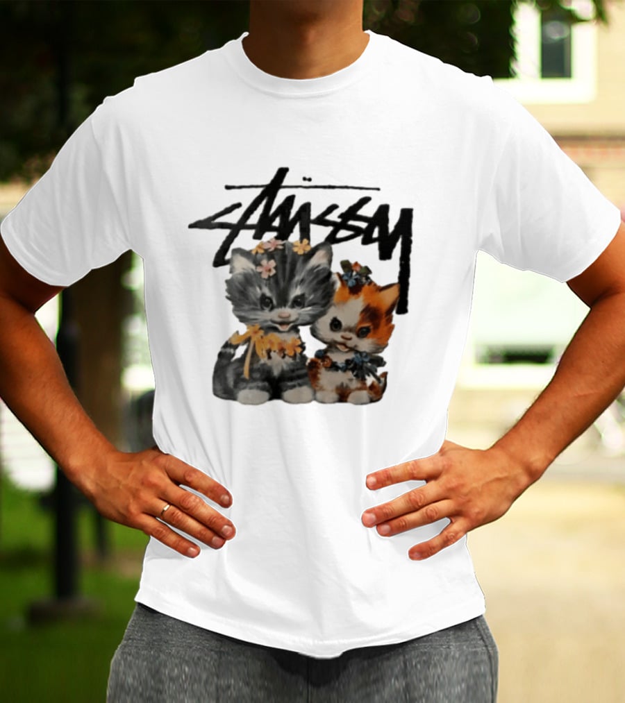 Stussy Two Kittens Flower Garlands T-Shirt