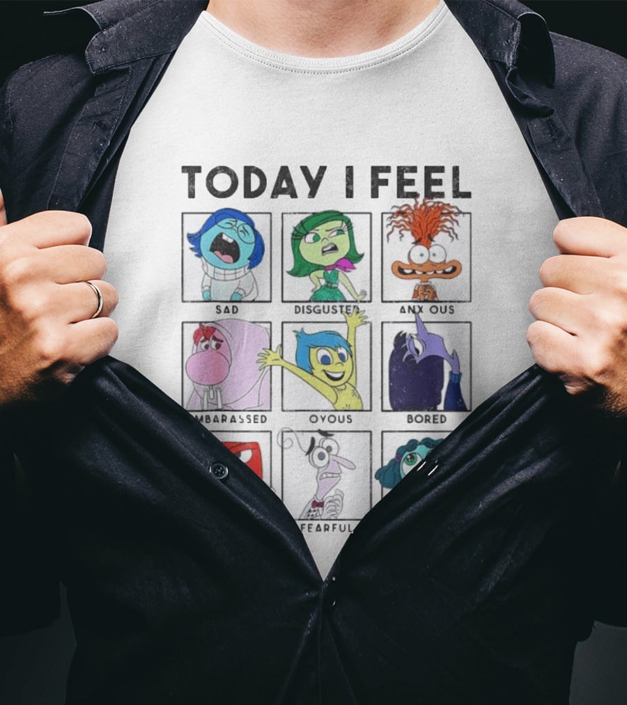 Today I Feel Sad Disgusted Anxious Embarrassed Joyous Bored Angry Fearful Envious Inside Out Emotions Chart T-Shirt