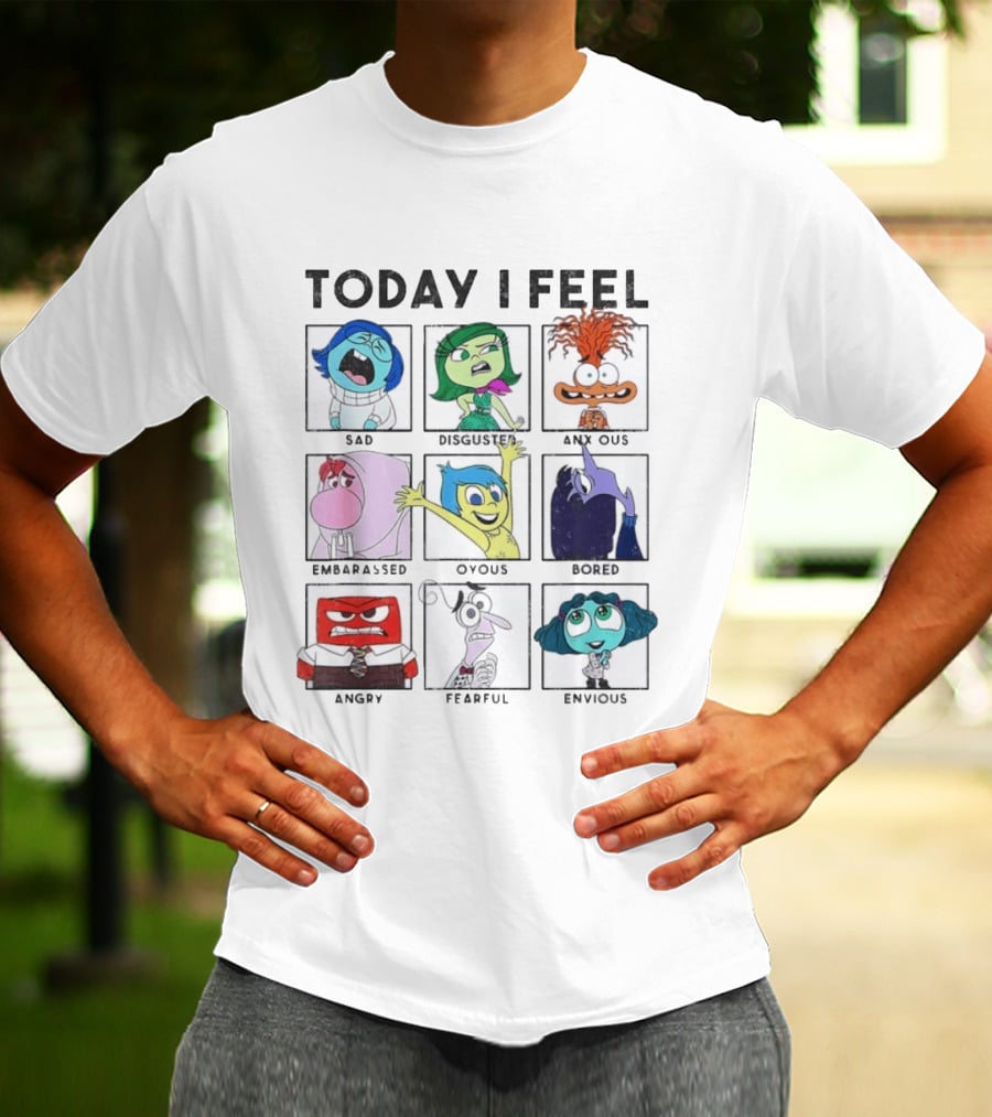 Today I Feel Sad Disgusted Anxious Embarrassed Joyous Bored Angry Fearful Envious Inside Out Emotions Chart T-Shirt