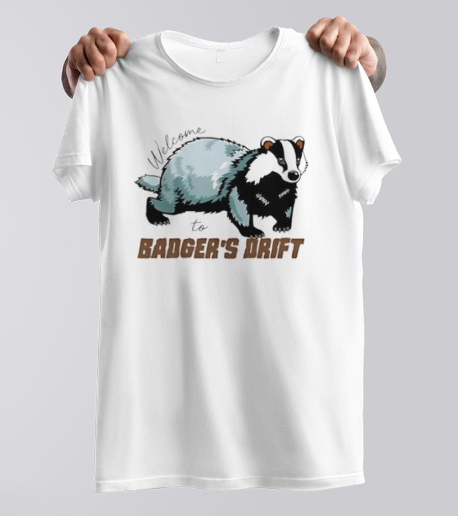 Welcome To Badger's Drift Cartoon Badger Walking Black And White Fur T-Shirt