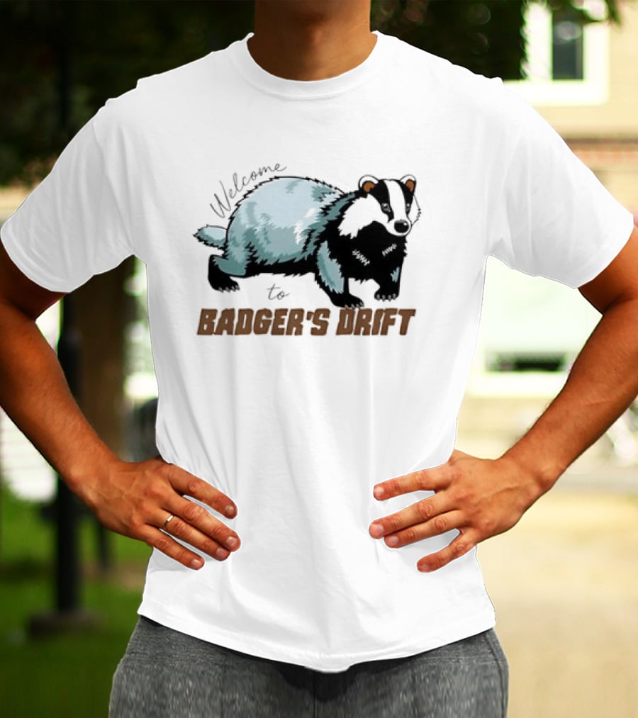 Welcome To Badger's Drift Cartoon Badger Walking Black And White Fur T-Shirt