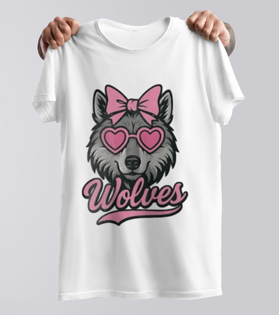 Wolves Wolf Pink Heart Glasses Bow T-Shirt