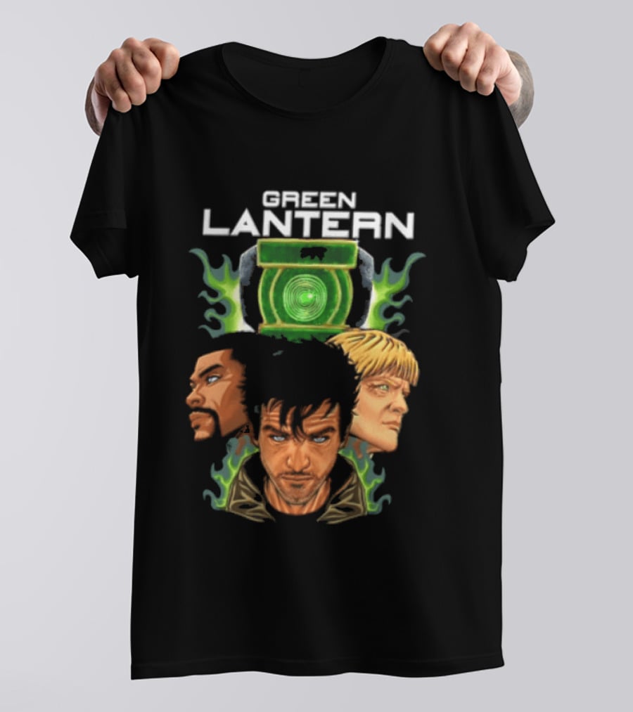 Green Lantern Glowing Eyes With Symbol Featuring Three Characters T-Shirt