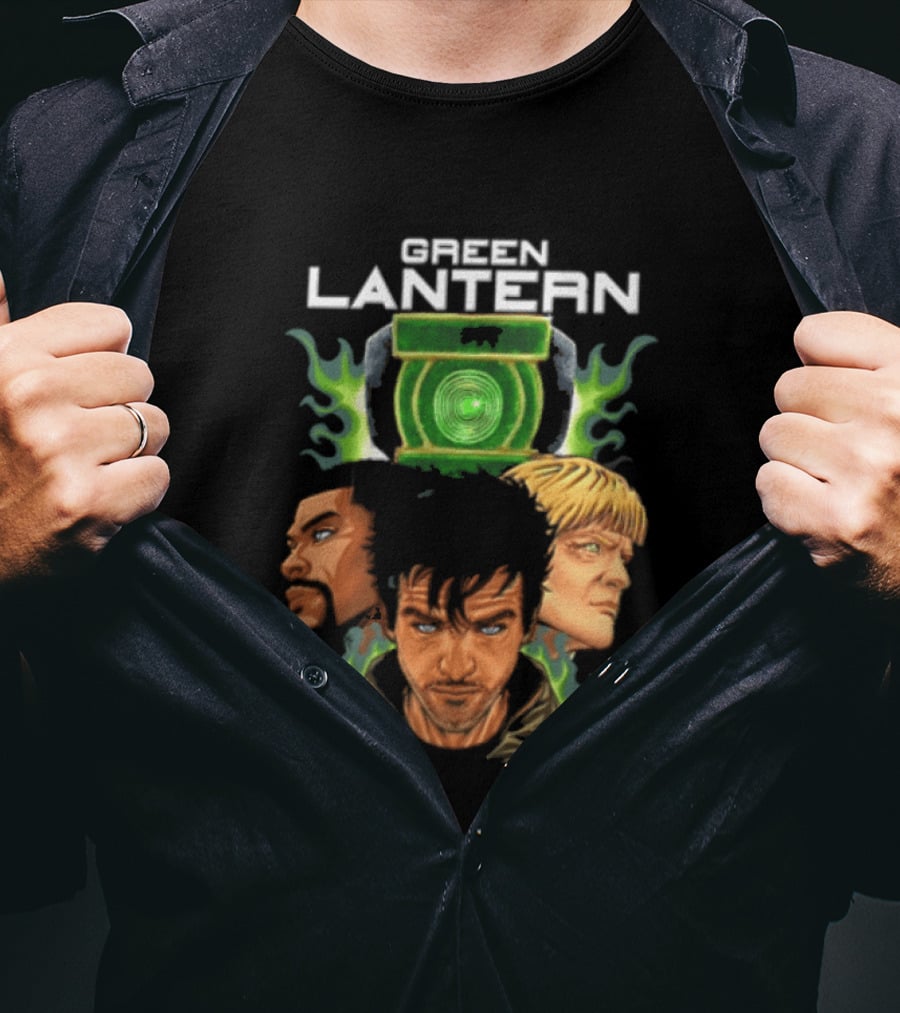 Green Lantern Glowing Eyes With Symbol Featuring Three Characters T-Shirt