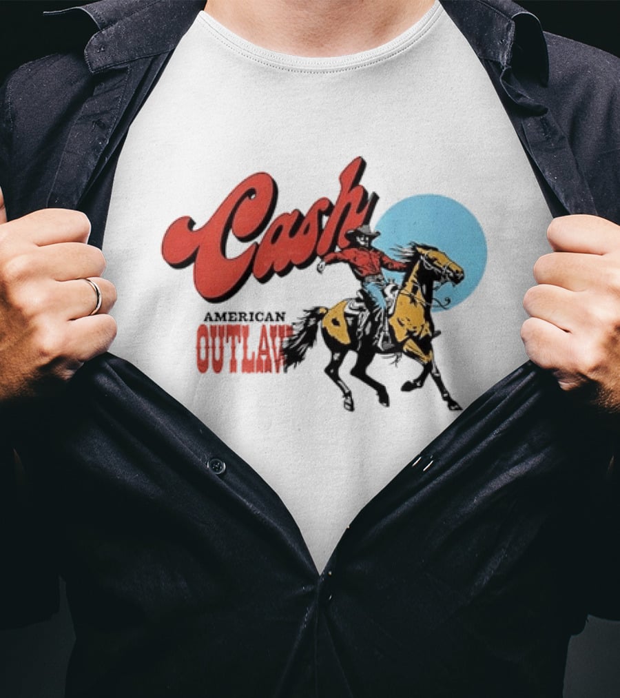 Cash American Outlaw Cowboy Riding Horse T-Shirt
