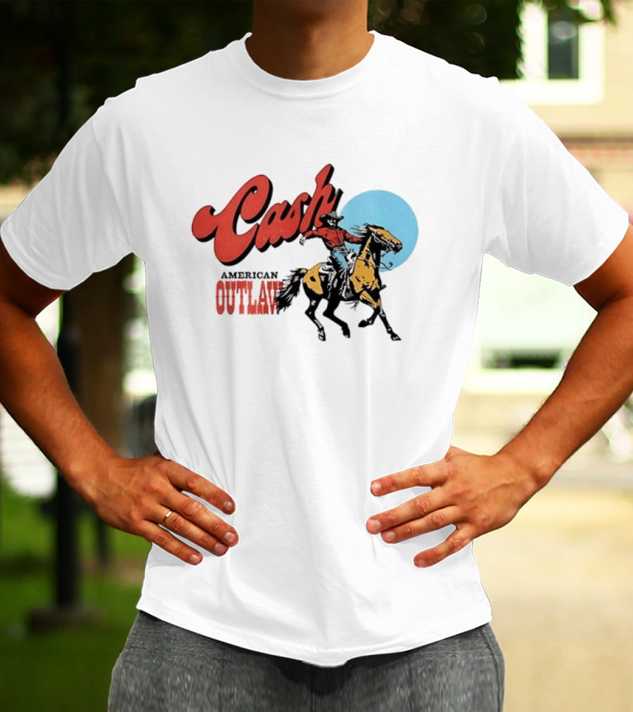 Cash American Outlaw Cowboy Riding Horse T-Shirt