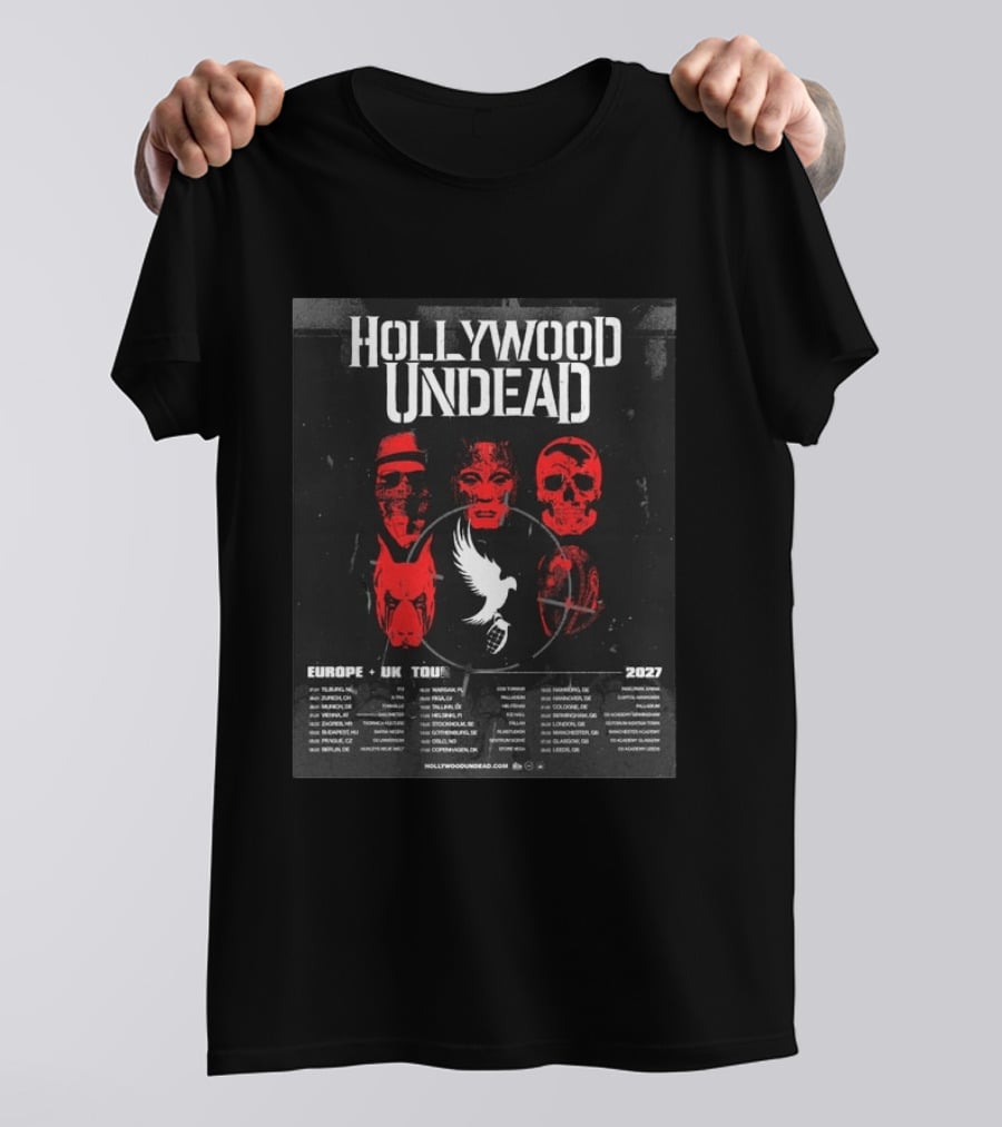 Hollywood Undead Europe UK 2027 Tour Cities And Mask T-Shirt
