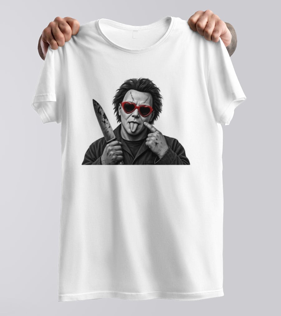 Michael Myers Heart Sunglasses Knife Halloween T-Shirt