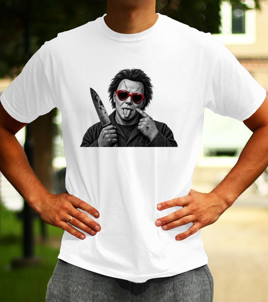 Michael Myers Heart Sunglasses Knife Halloween T-Shirt