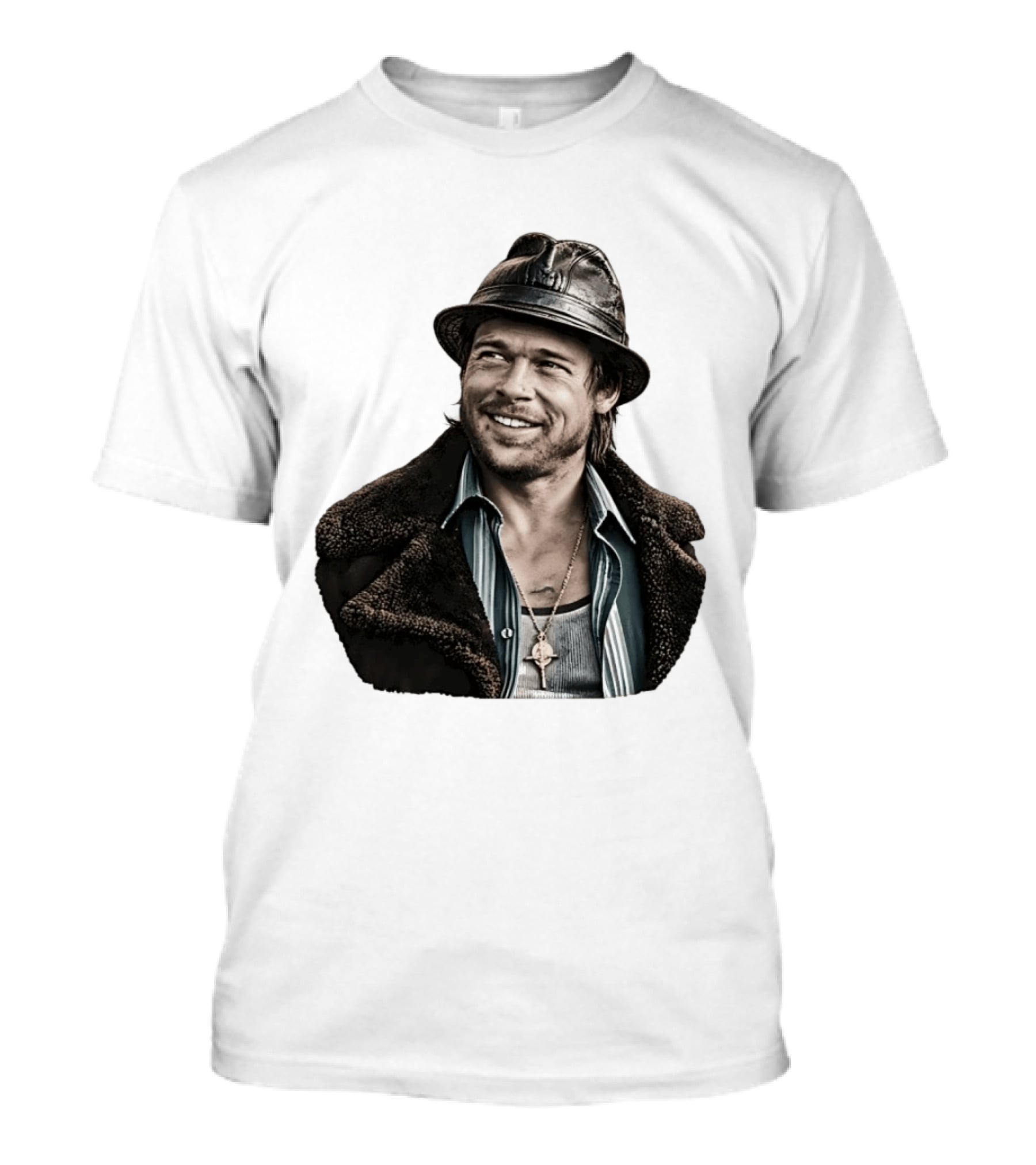 Brad Pitt Leather Jacket And Hat Style Killing Them Softly Jackie Cogan T-Shirt