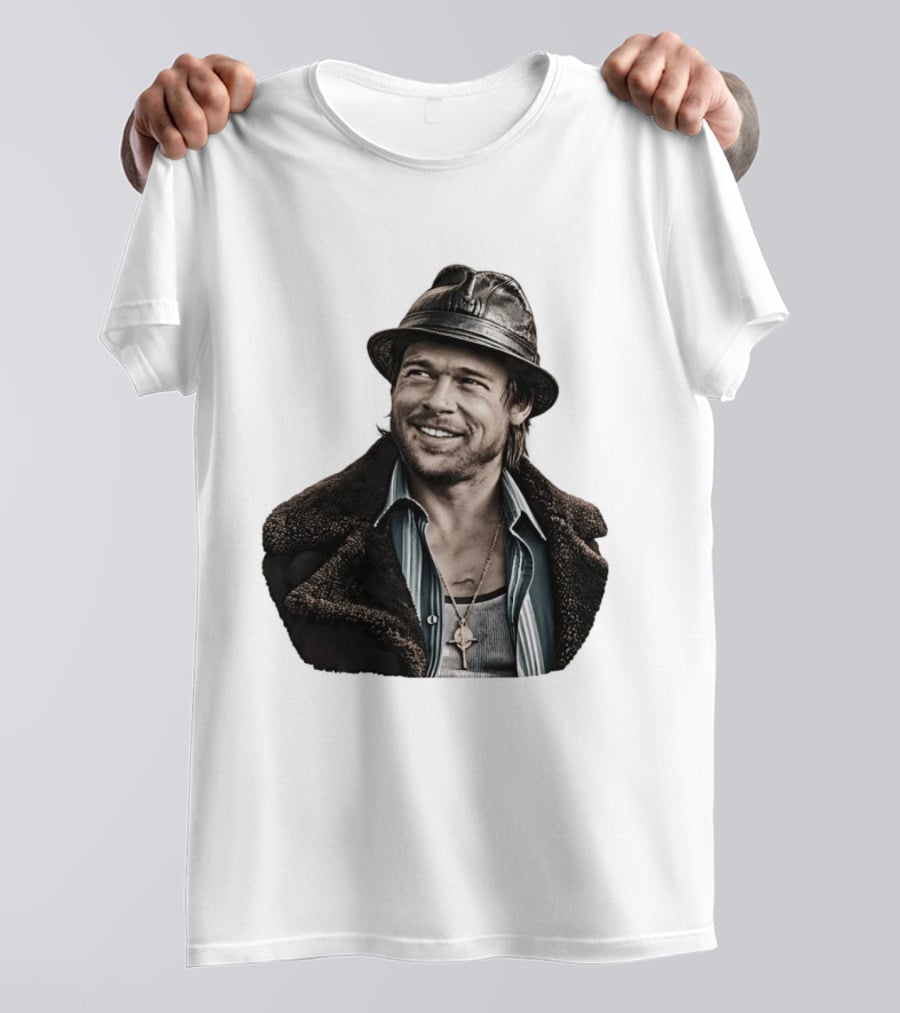 Brad Pitt Leather Jacket And Hat Style Killing Them Softly Jackie Cogan T-Shirt