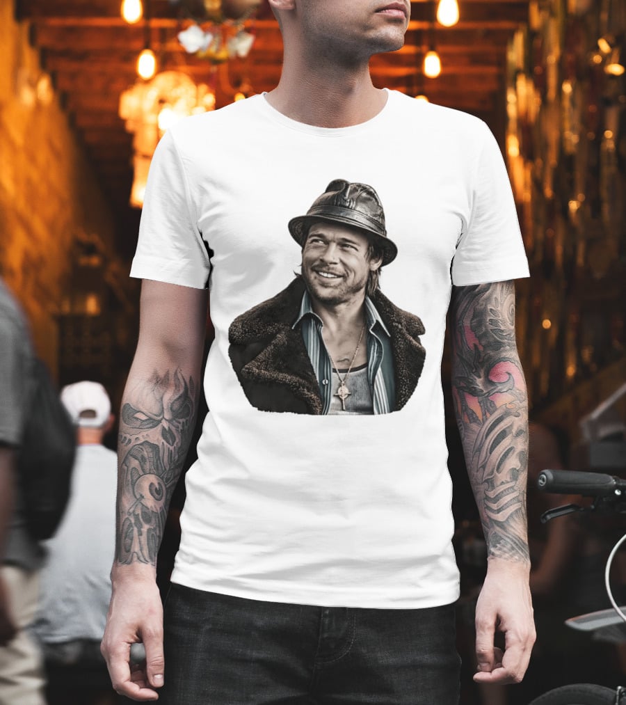 Brad Pitt Leather Jacket And Hat Style Killing Them Softly Jackie Cogan T-Shirt