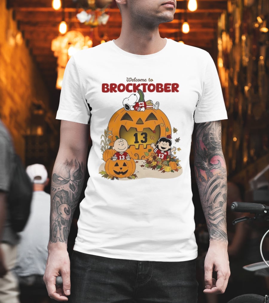 Brock Purdy San Francisco 49ers Welcome To Brocktober Peanuts Halloween Pumpkin Snoopy Charlie Brown T-Shirt