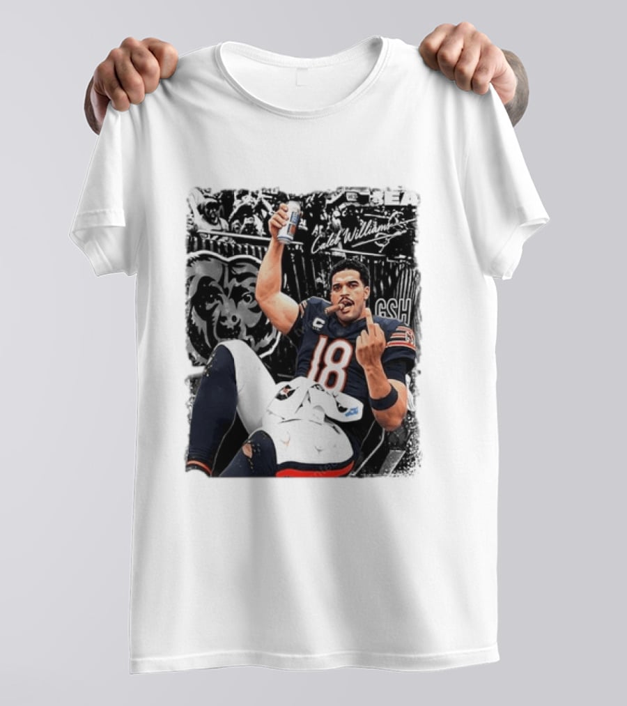 Caleb Williams Chicago Bears Drinking Beer And Smoking Cigar Iconic Gesture T-Shirt