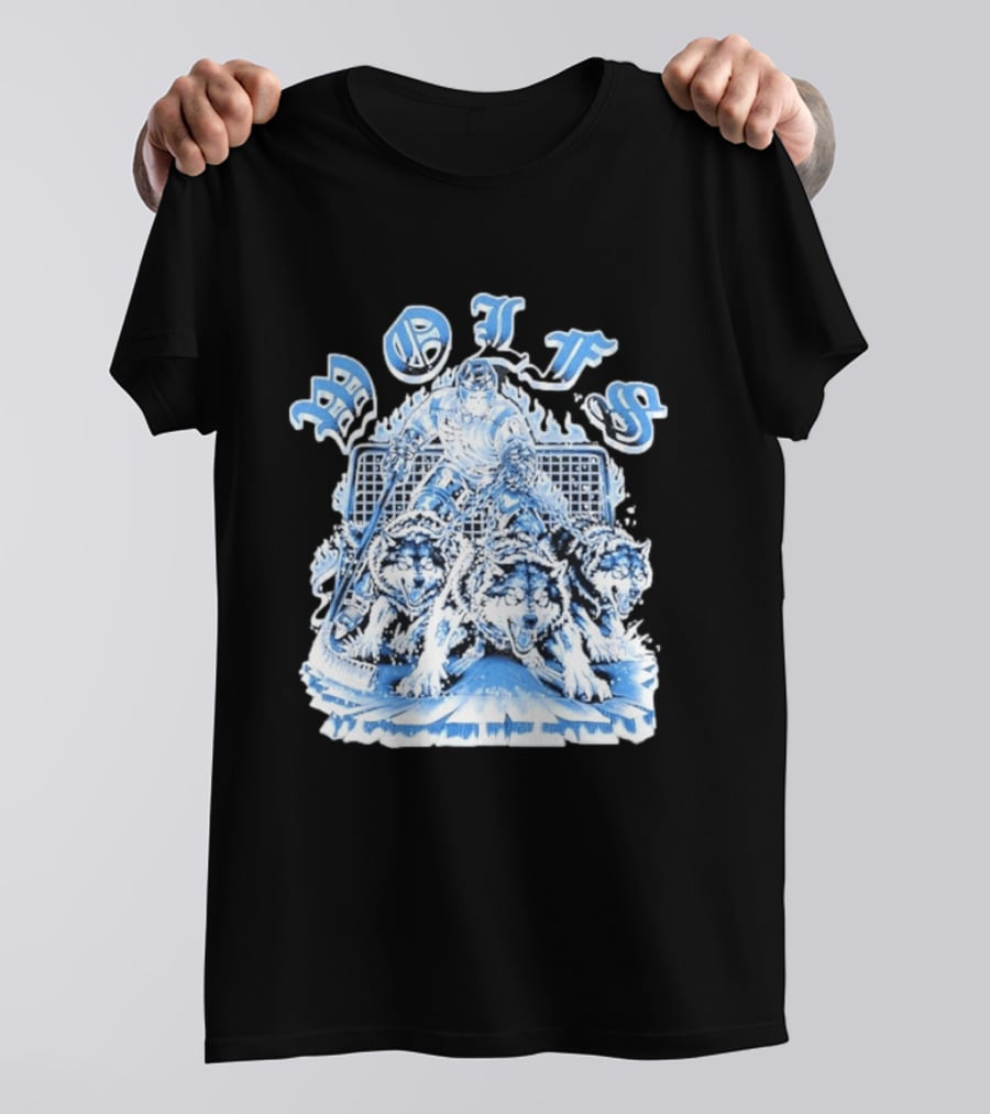 Motifs Wolf Hockey Skeleton Goalie With Three Wolves T-Shirt