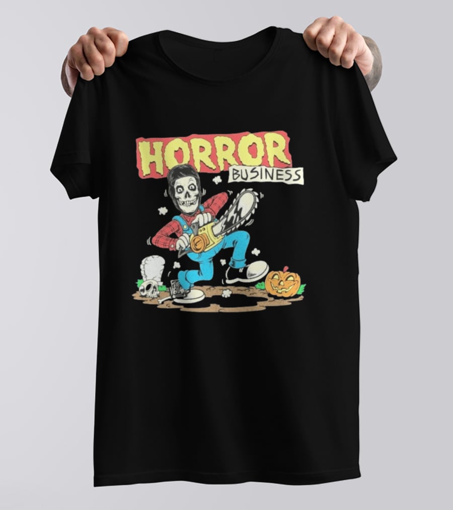Misfits Horror Business Skeleton With Chainsaw And Pumpkin T-Shirt