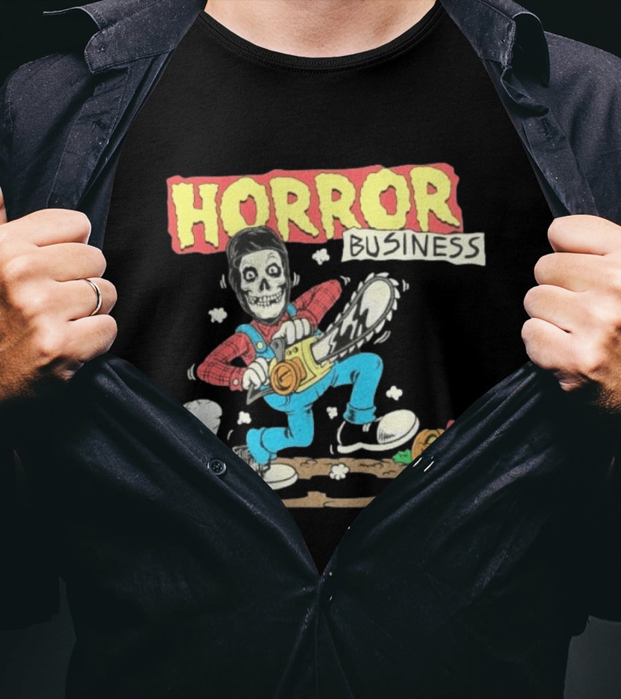 Misfits Horror Business Skeleton With Chainsaw And Pumpkin T-Shirt